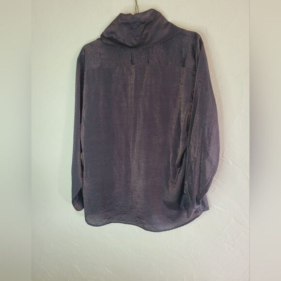 Ishyu collared button down long sleeve chocolate and gold.shimmer blouse, sz 8 - Picture 2 of 7